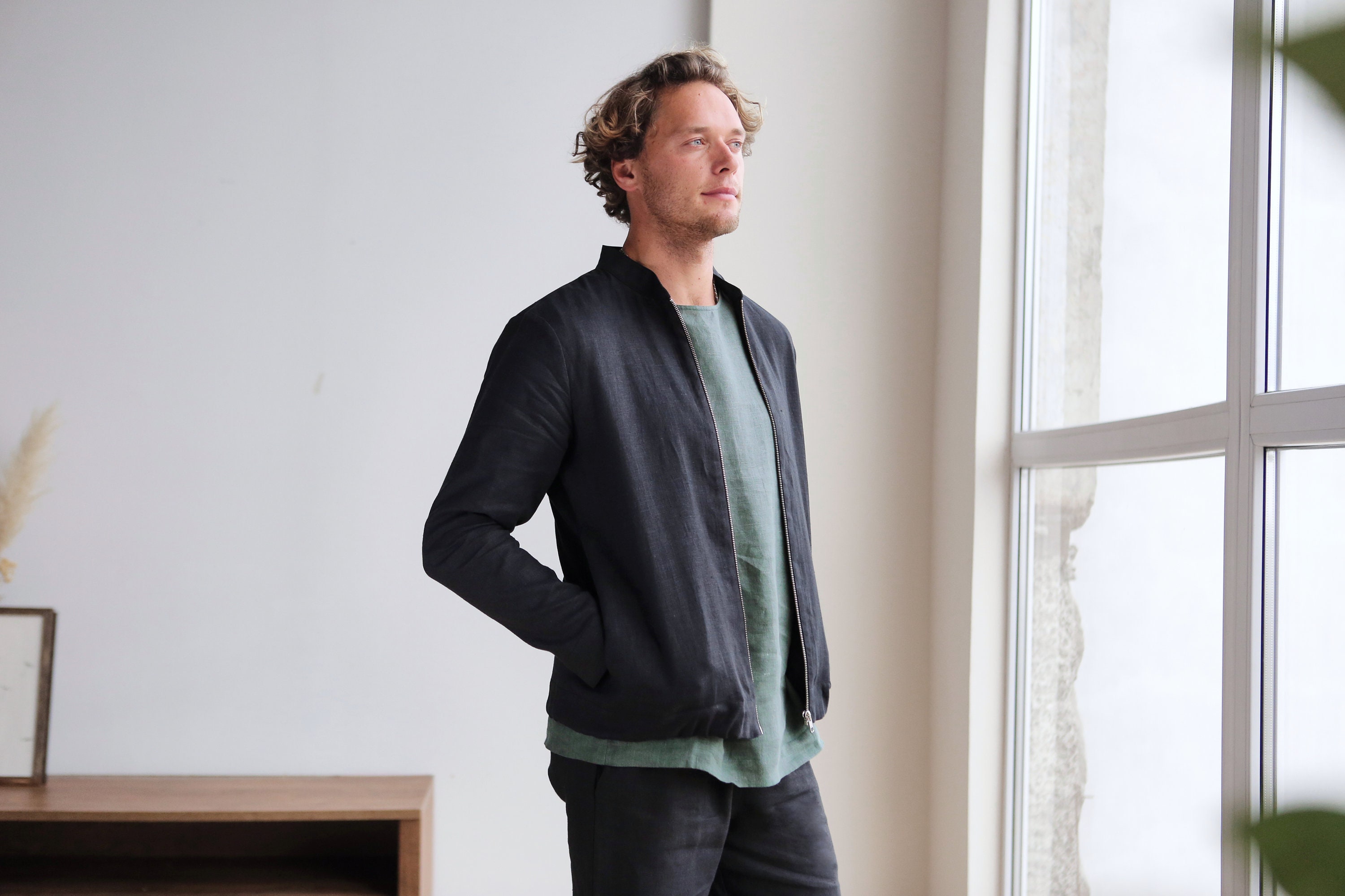 Mens Linen Bomber Jacket, Spring-summer, Bomber Jacket Mens Linen Bomber Jacket, Spring-summer, Bomber Jacket
