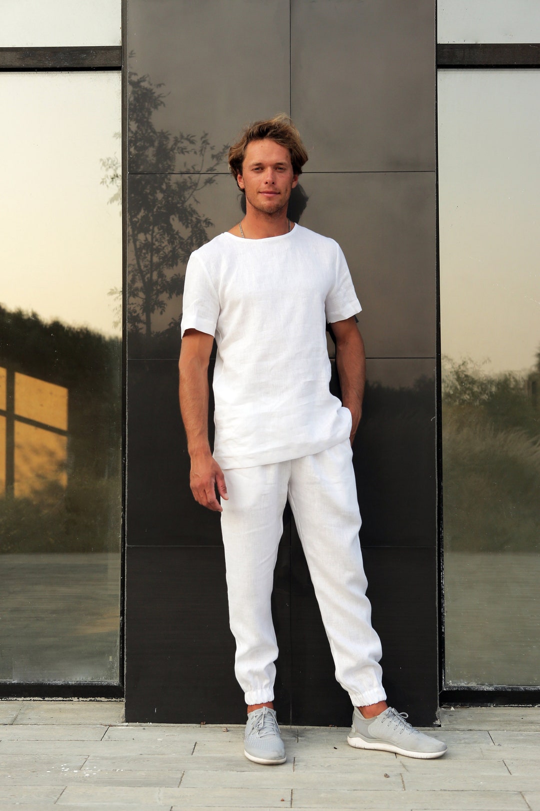 White Mens Linen Pants, Lounge Pants, Pants for Men, Mans White