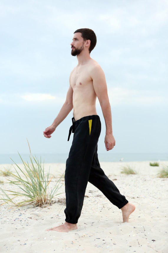 Cotton Men's Drawstring Straight Leg Pants Beach Pant Solid - Temu Canada