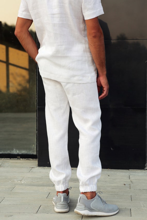 White Mens Linen Pants, Lounge Pants, Pants for Men, Mans White Pants,  Wedding Linen Pants, Drawstring Pants, Summer Pants 