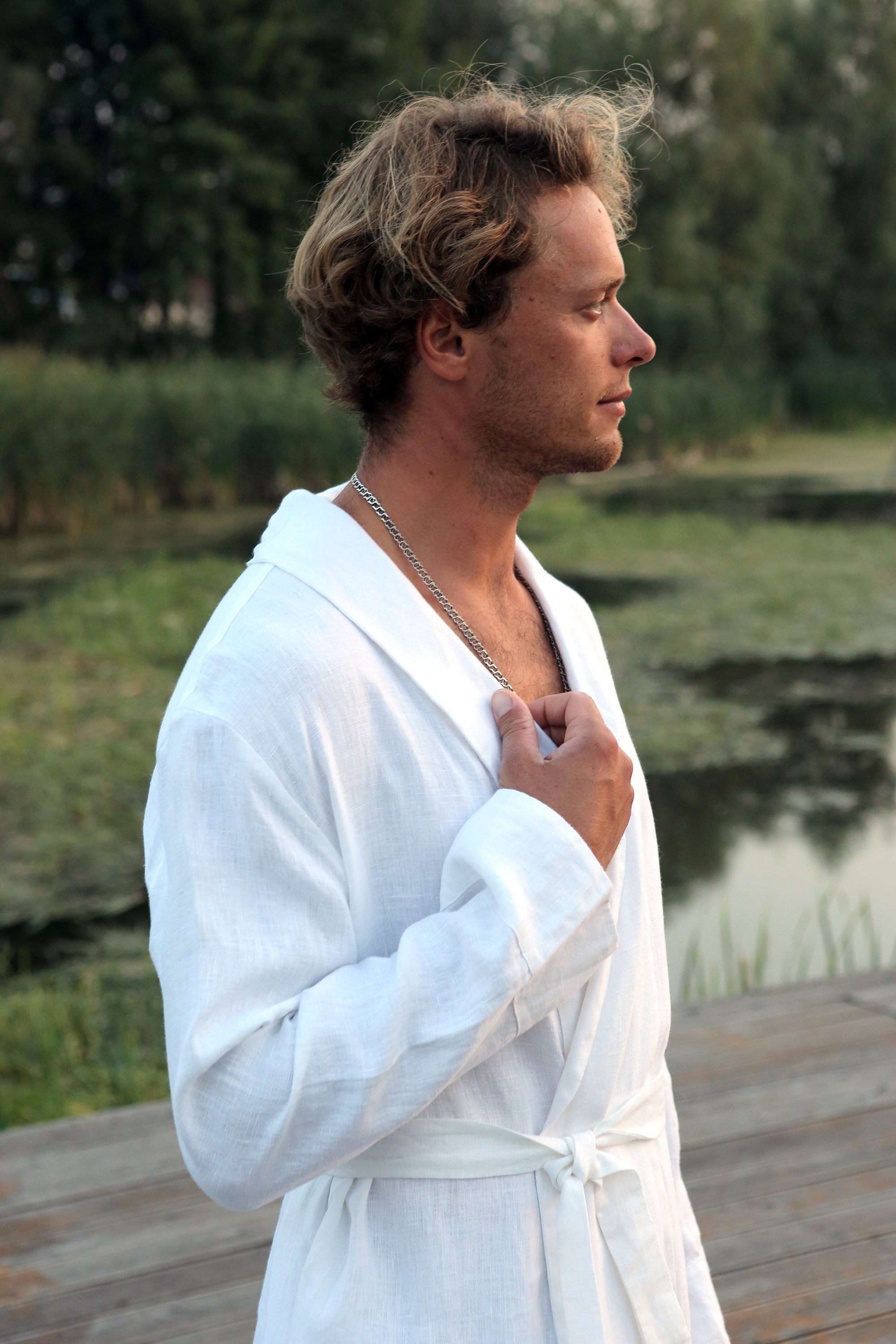 chinese dress ladies Mens Linen Robe / Chambray main image 0