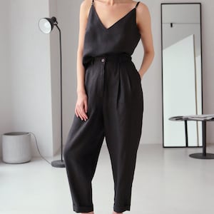 Womens linen pants with pleats, Linen joggers, Women trousers, Loose fit pants, Baggy pants