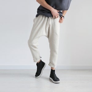 Natural mens linen pants, Lounge pants, Baggy pants, Mens trousers, Pants for men, Mens joggers, lounge pants, linen harem pants