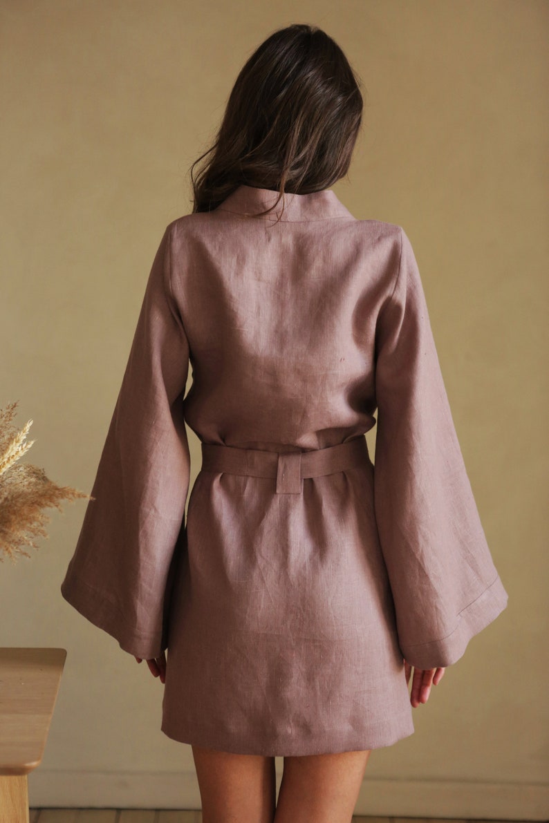 Womens Linen kimono, Linen bathrobe, Linen loungewear, Natural linen robe, Linen dress, Linen cape image 6