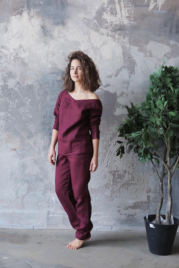 Women's linen pants - Black Ficus Linen Clothing