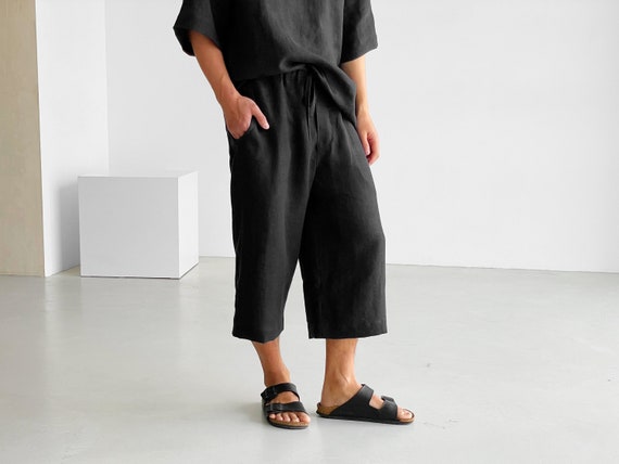 Pantaloni larghi in lino da uomo Pantaloni corti Pantaloncini larghi in lino Pantaloni a gamba selvaggia Jogger in lino Pantaloni da uomo Pantaloni estivi Pantaloni da yoga Etsy Italia