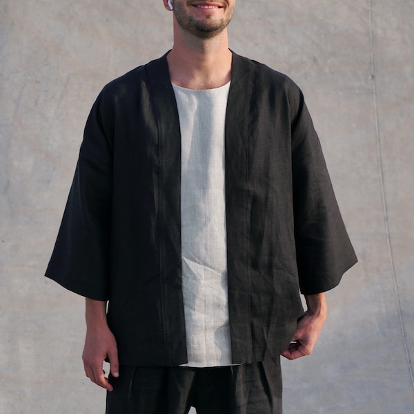 Mens Linen Kimono Jacket, Matshu Kimono, Linen cardigan, Gift for him, Linen outfit