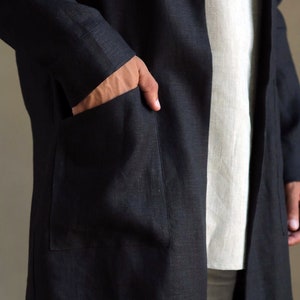 Trench coat men, Linen jacket for man, Stylish linen apparel, Linen black cardigan, Wedding jacket, Gift for him, Lux gift, Linen outfit image 4