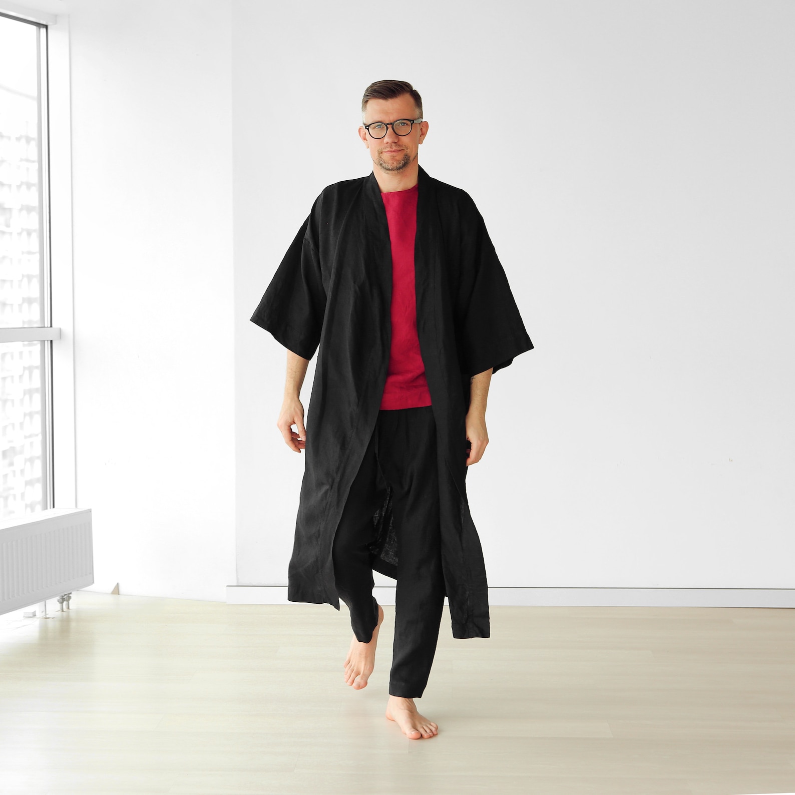 Mens Linen Kimono Black Kimono Men Handmade Cardigan Linen Etsy Canada