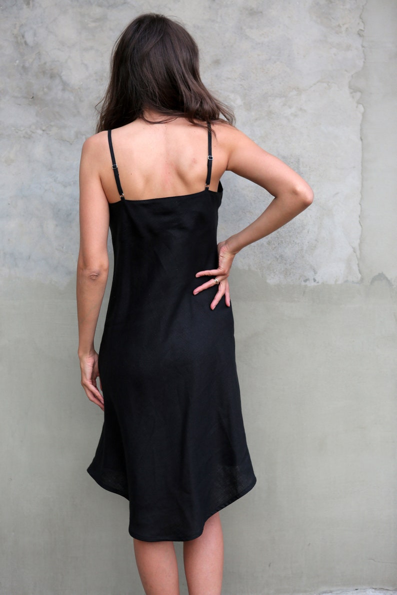 Linen Summer dress Black dress with straps Basic linen Etsy