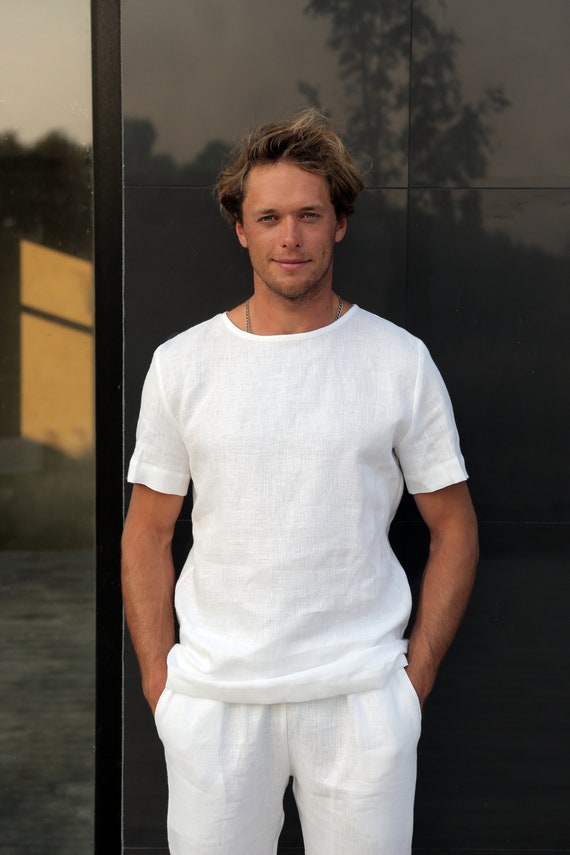 sengetøj Susteen tyve Mens Linen T-shirt Summer T-shirt White T-shirt Shirt for - Etsy