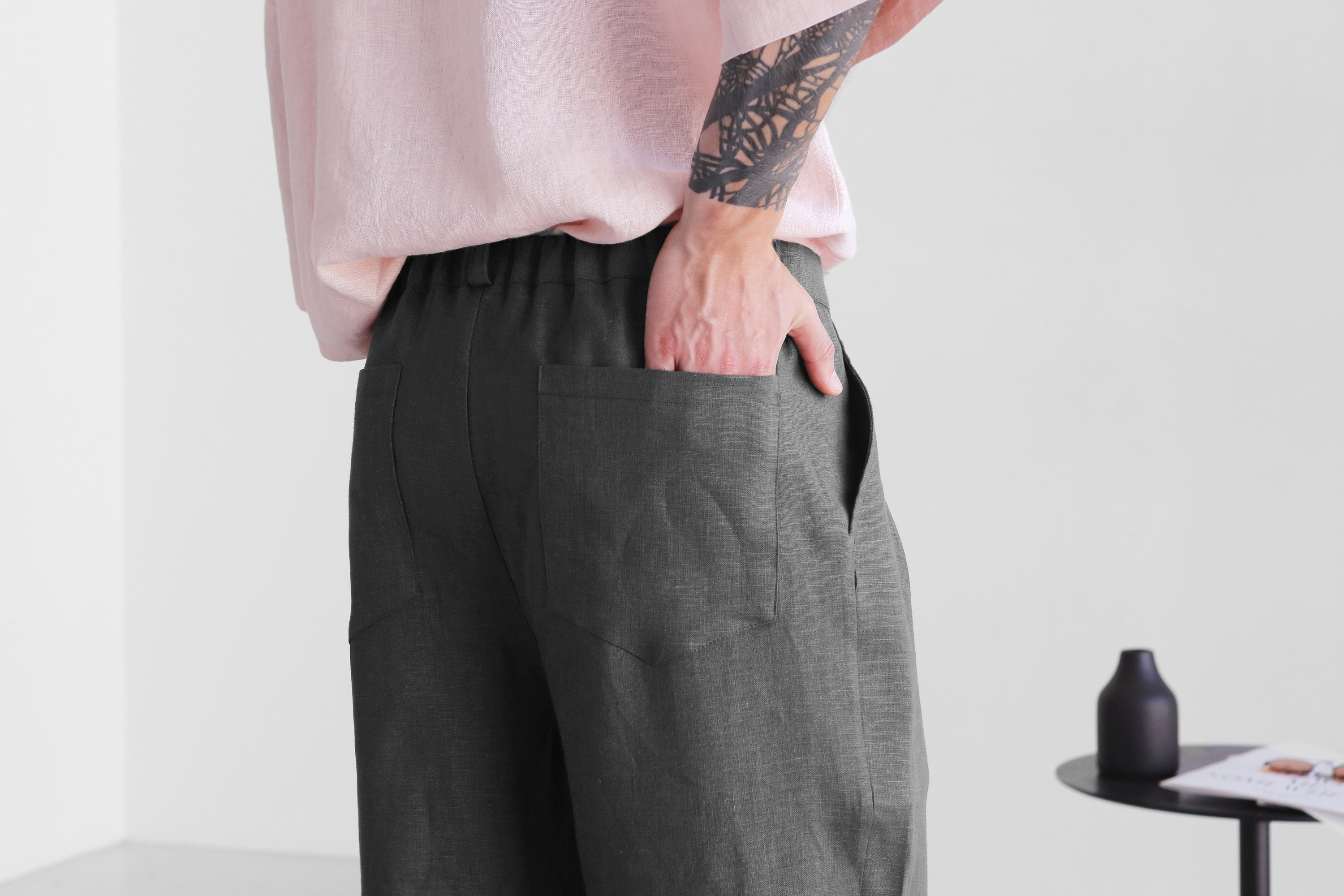 Mens Linen Pants With Pleats Grey Linen Joggers Mens   Etsy Canada