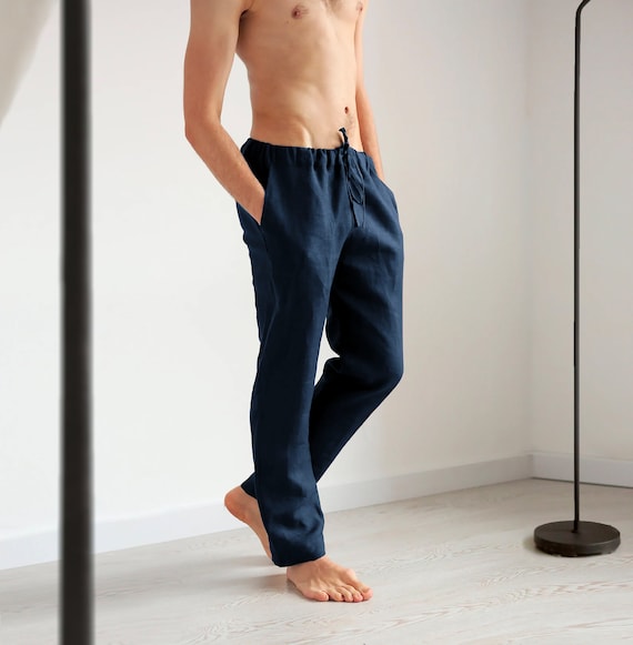 Mens Linen Pants Lounge Pants Pants for Men Dark blue Pants Trousers for Man Wedding Linen Pants Linen Homewear Sustainable Brans Etsy