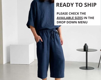 Mens loose linen pants, Cropped pants,  Loose Linen Shorts, Wild leg pants, Linen joggers, Mens trousers, Summer pants - in stock