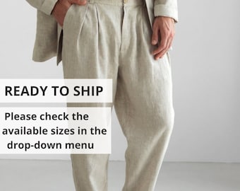 Mens linen pants with pleats, Linen joggers, Mens trousers, Loose fit pants, Baggy pants