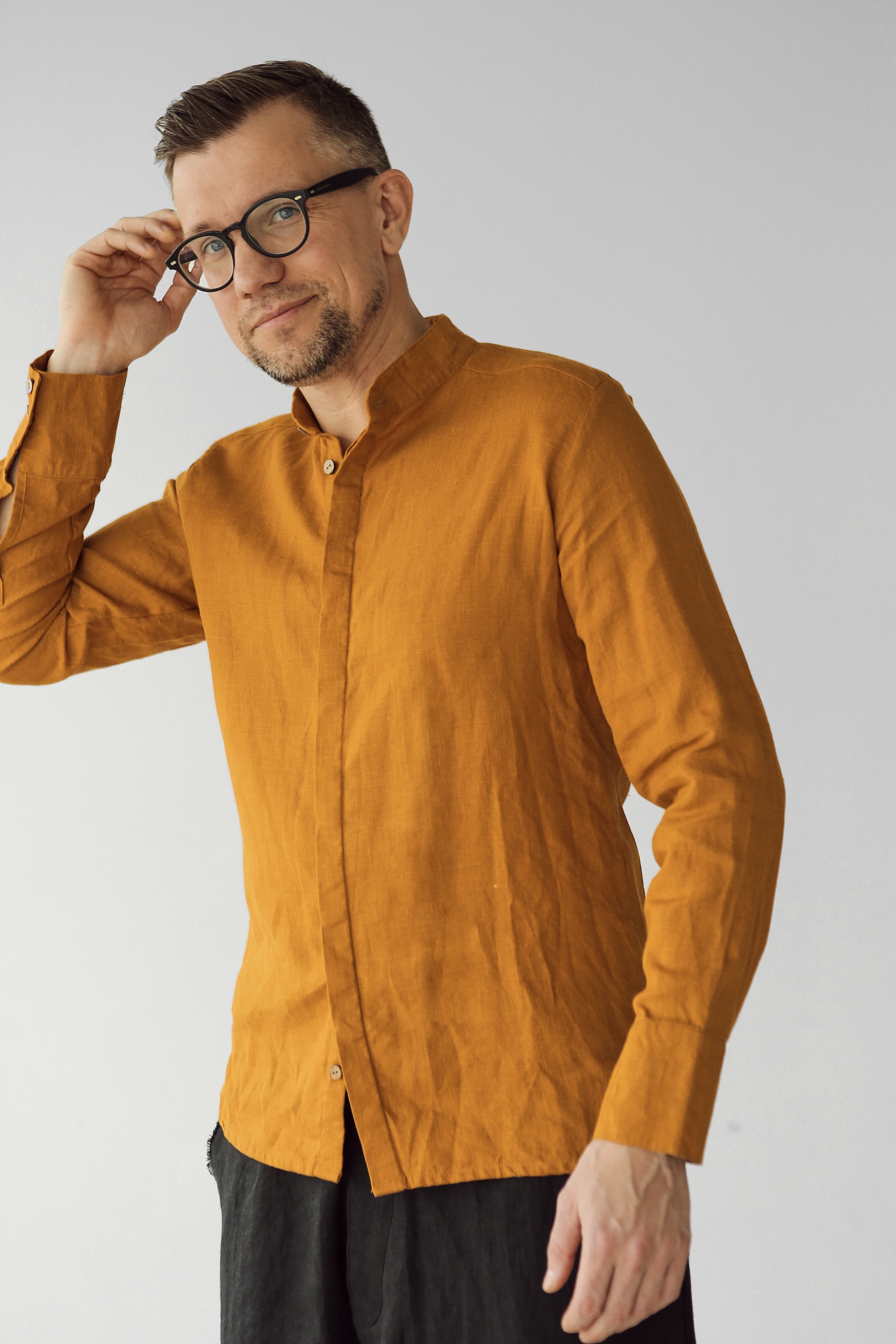 Mens Linen Shirt Shirt for Men Wedding Shirt Saffron Shirt Etsy