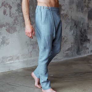 Natural Mens Linen Baggy Pants, Blue Grey Lounge Pants, Mens Trousers ...