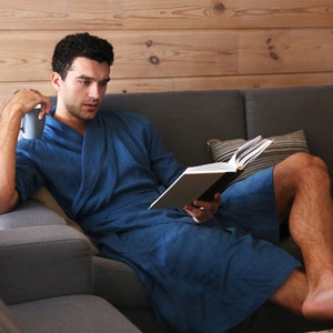 Men&#39;s linen bathrobe, Natural loungewear, Natural linen robe, Homewear, Wedding robe, Gown for men, Dressing gown, Gift for him