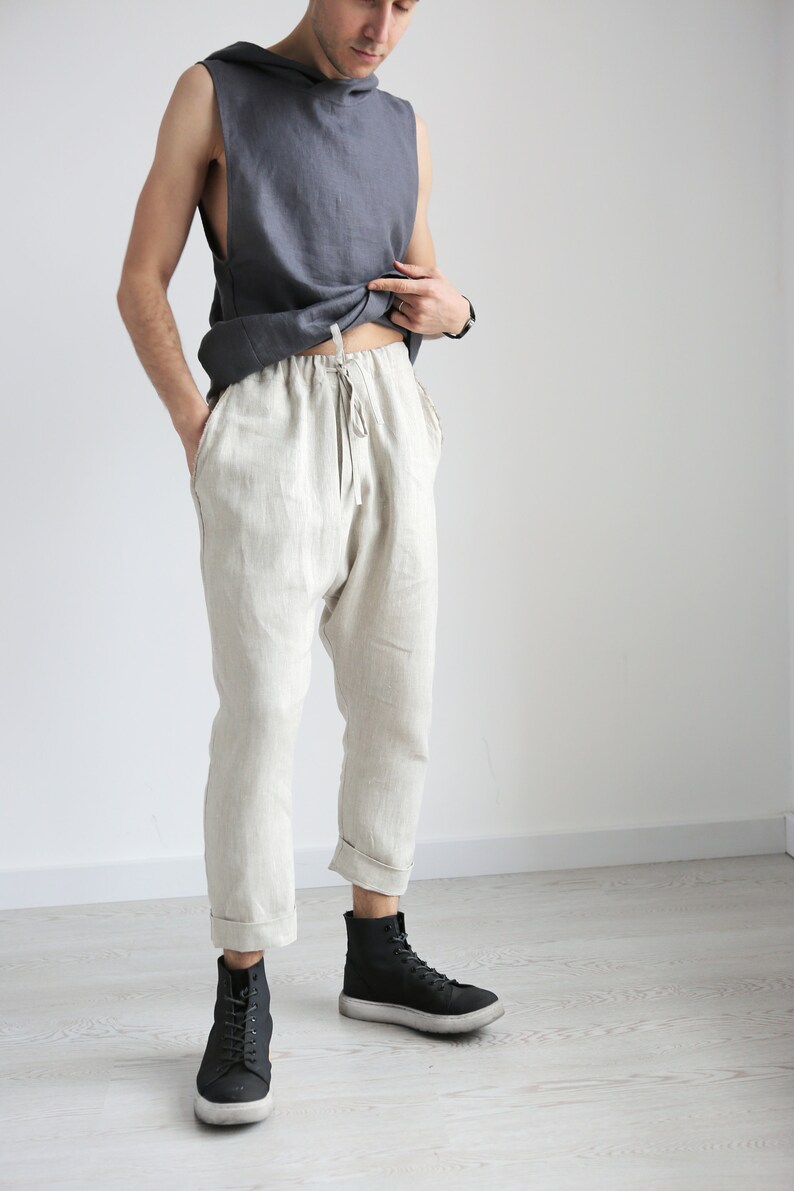Halfword Heren Linnen Broek Heren Strand Lounge Broek Casual Losse