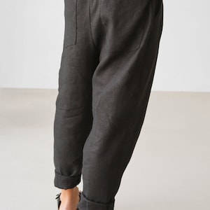 Pantalon en lin pour homme avec plis, pantalon de jogging en lin noir, pantalon pour homme, pantalon ample, pantalon ample image 7