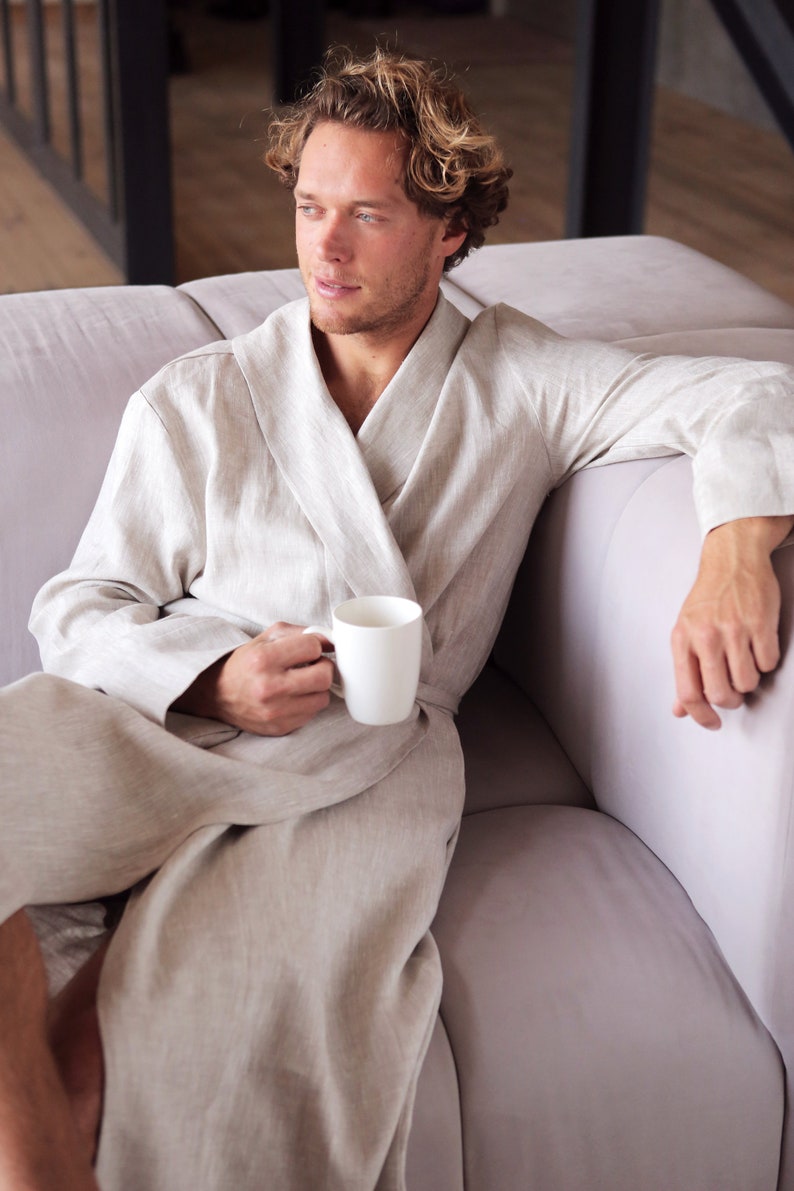 Linen Robe for Men Organic Spa Robe Beige Dressing Gown Etsy