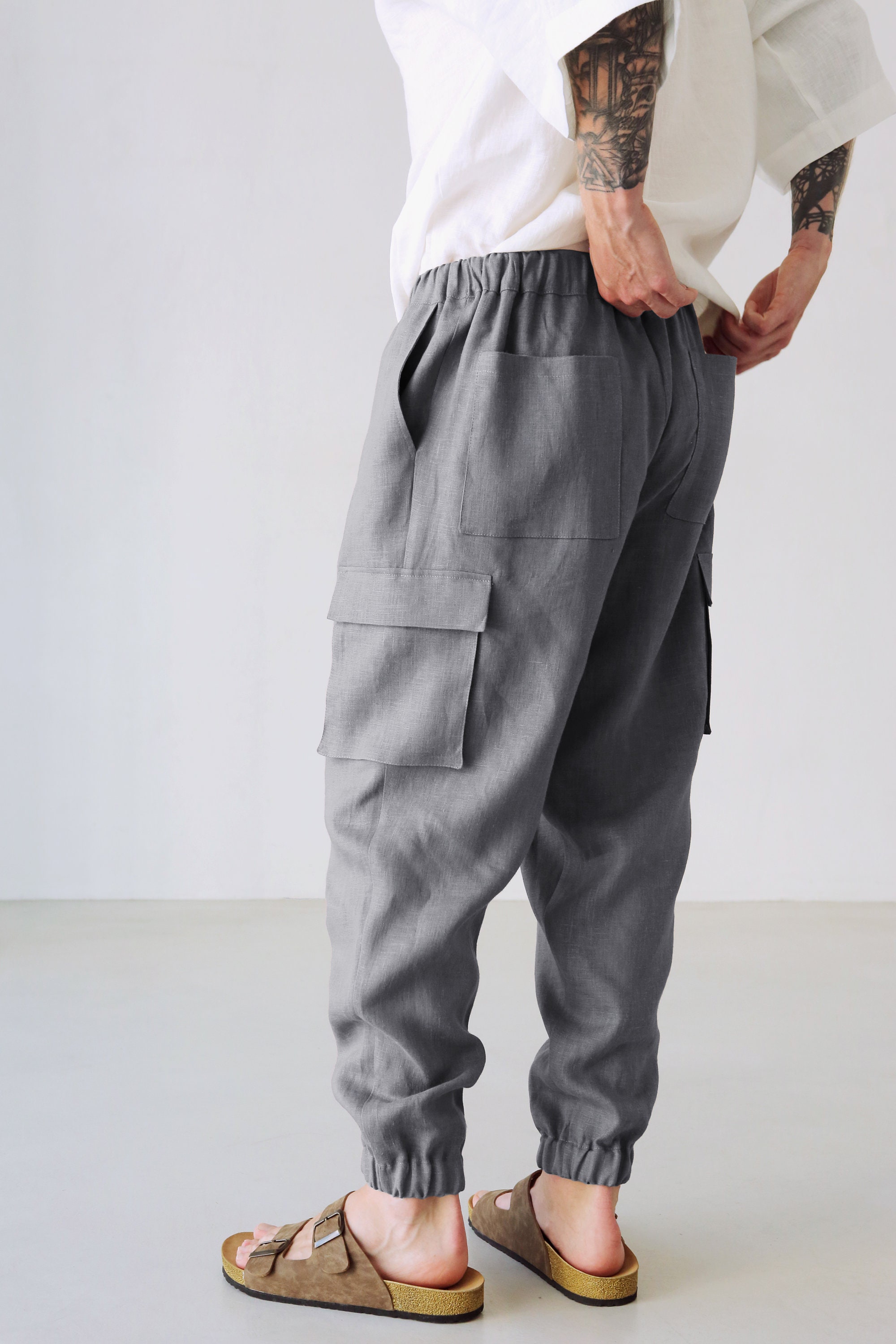 Mens Linen Cargo Pants With Side Pockets Summer Pants Dark - Etsy