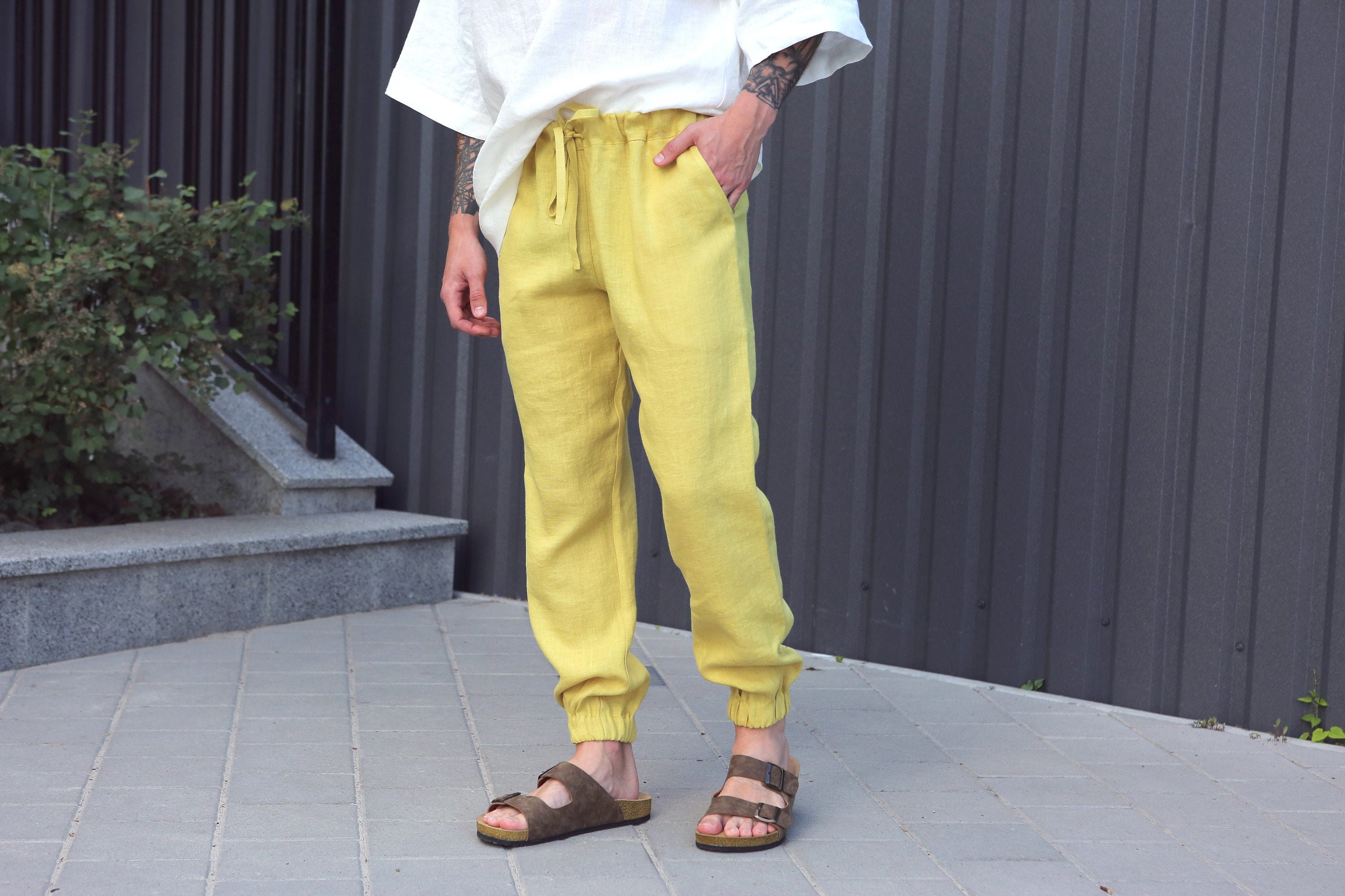 Yellow linen store pants