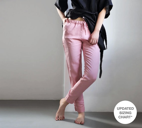 Women's Linen Pants Summer Drawstring Straight Leg Casual Pants - Loose Elastic Waist Beach Lounge Trousers