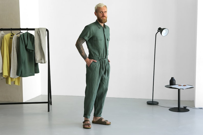 Mens Linen Jumpsuit Mens Overall Mens Romper Jumpsuit for Etsy