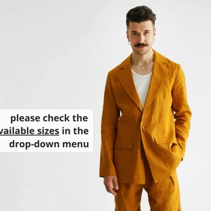 Linen mens jacket, Men&#39;s flax Blazer, Saffron cardigan for men, Linen cardigan, Jacket for man, Linen coat, Wedding jacket, Gift for him,