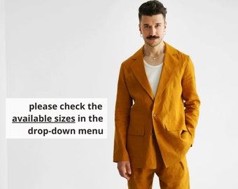 Linen mens jacket, Men's flax Blazer, Saffron cardigan for men, Linen cardigan, Jacket for man, Linen coat, Wedding jacket, Gift for him,