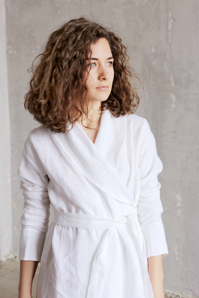 Womens linen bathrobe, Linen loungewear, White linen robe, Linen dress, Linen sleepwear, Loungewear, Spa robe, Wedding robe image 3