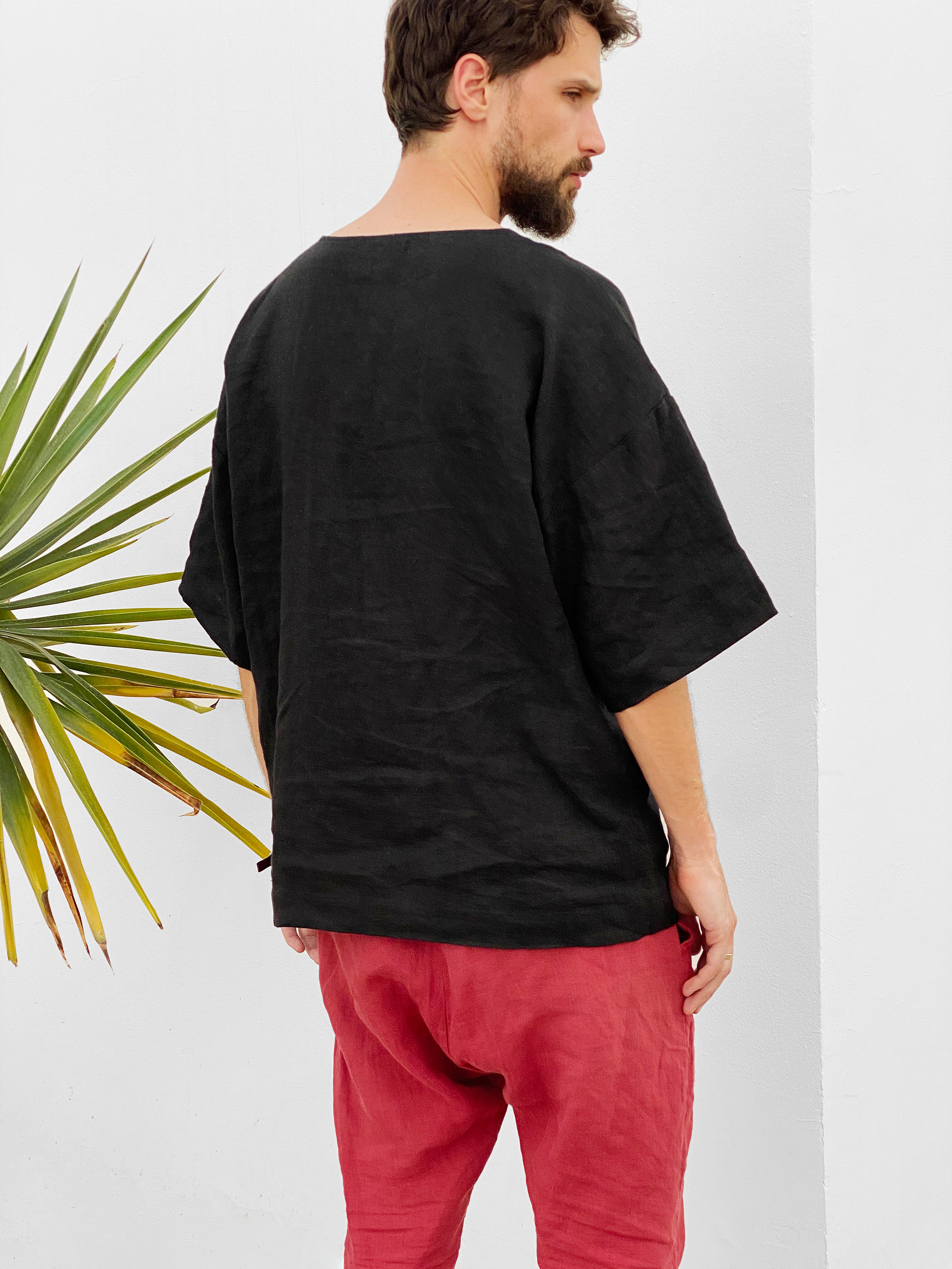 Mens linen tshirt Oversize tshirt Wide sleeve tshirt Etsy