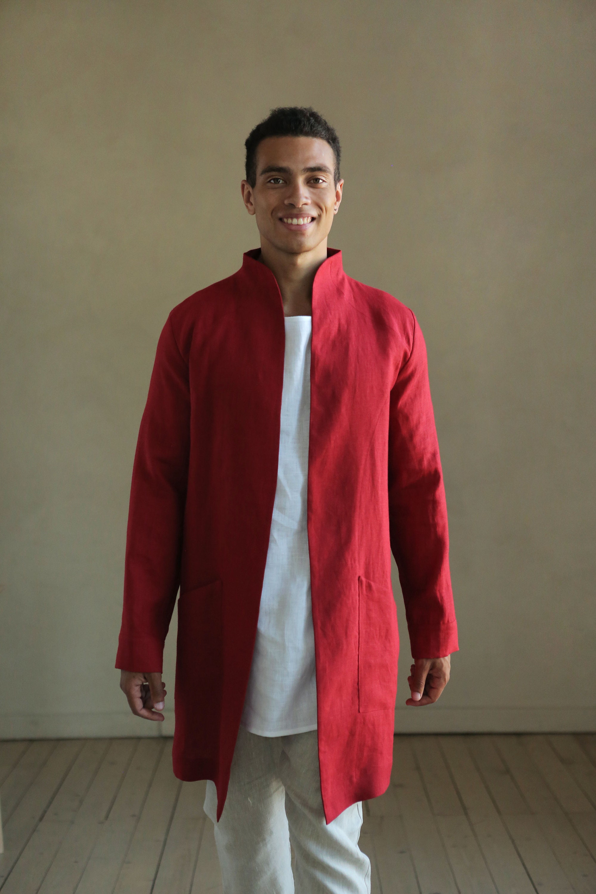 Trench Jacket Men Linen Coat for Man 