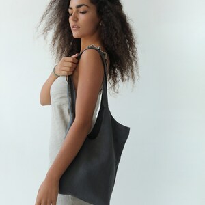 Linen tote bag, Zero waste, Beach bag, Organic linen shopper, Vegan bag, Canvas gray handbags, Linen shopper image 3