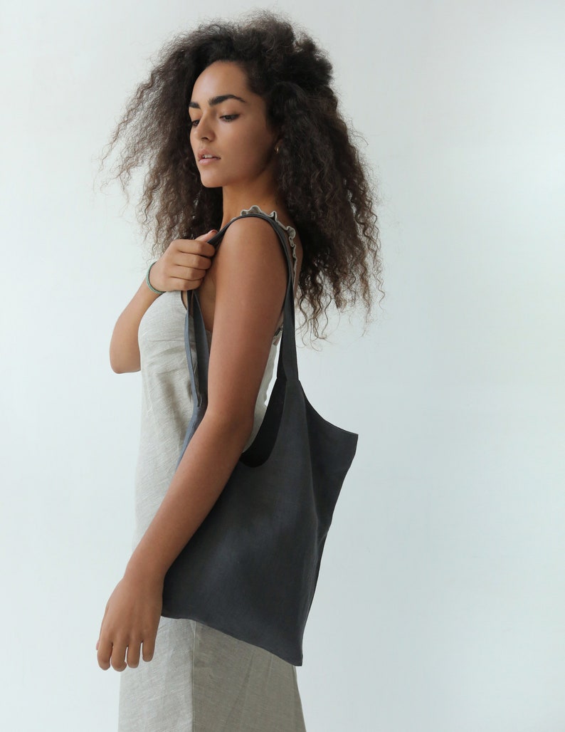 Linen tote bag, Zero waste, Beach bag, Organic linen shopper, Vegan bag, Canvas gray handbags, Linen shopper image 3