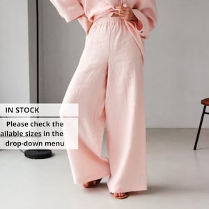 Wide-leg linen pants, Loose linen pants for woman, High-waisted pants