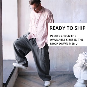 Harem linen pants for men, Lounge pants, Linen trousers, Mans organic pants, Natural flax trousers, Spring  Summer trousers