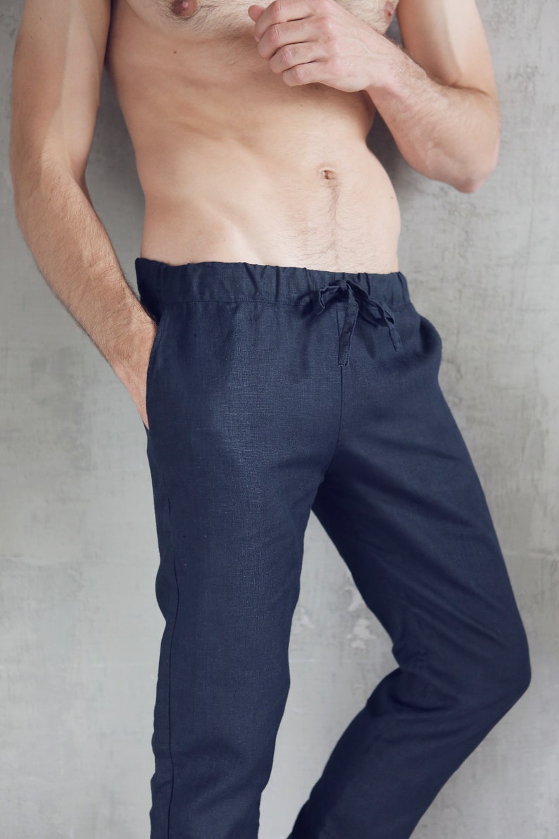 Mens linen pants Lounge pants Pants for men Darkblue Etsy
