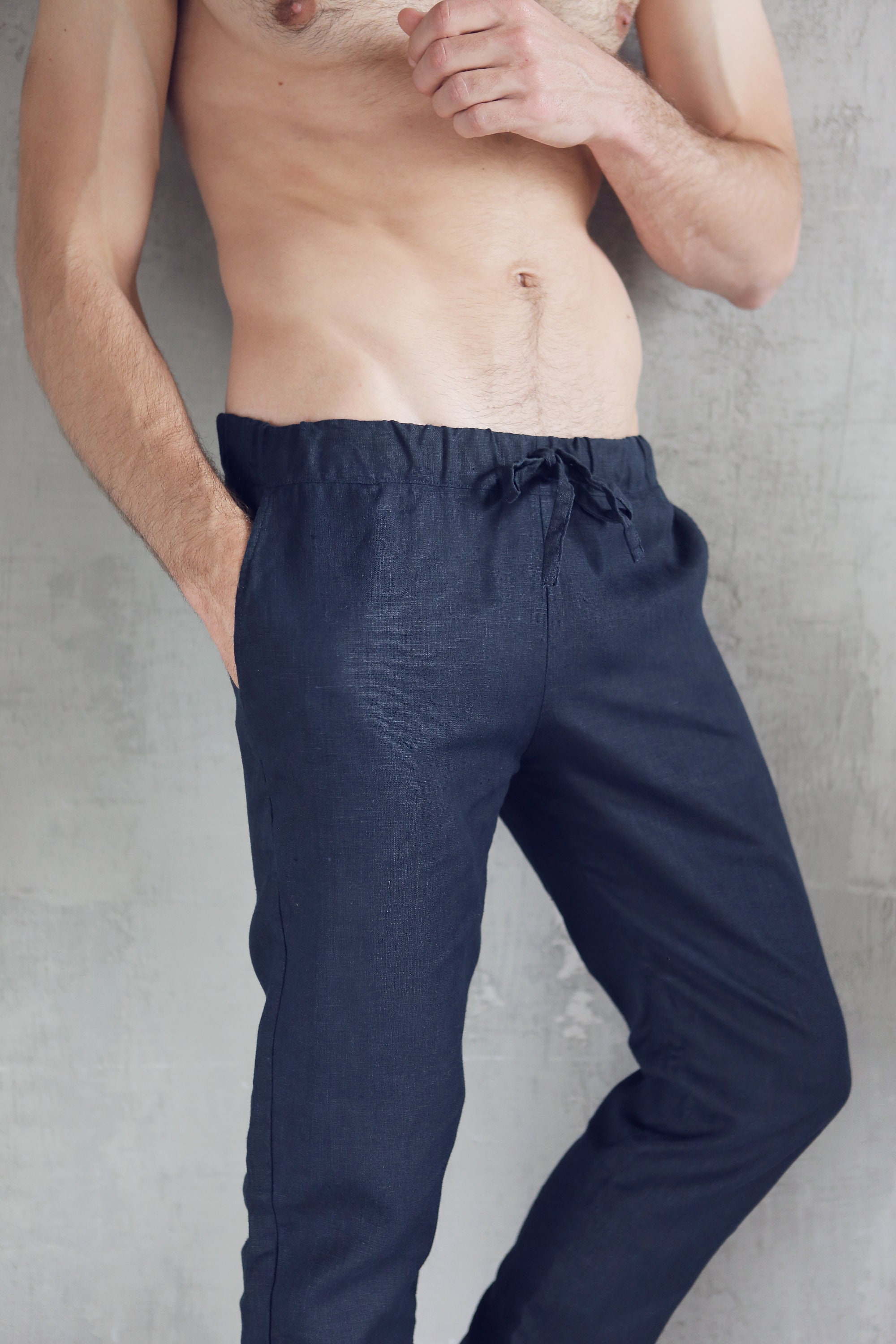 Mens Linen Pants Lounge Pants Pants for Men Darkblue Etsy