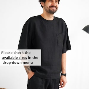 Mens linen t-shirt, Oversized black t-shirt, Wide sleeve t-shirt, Shirt for men, Relaxed Mens t-shirt Gift for him, Beach linen shirt