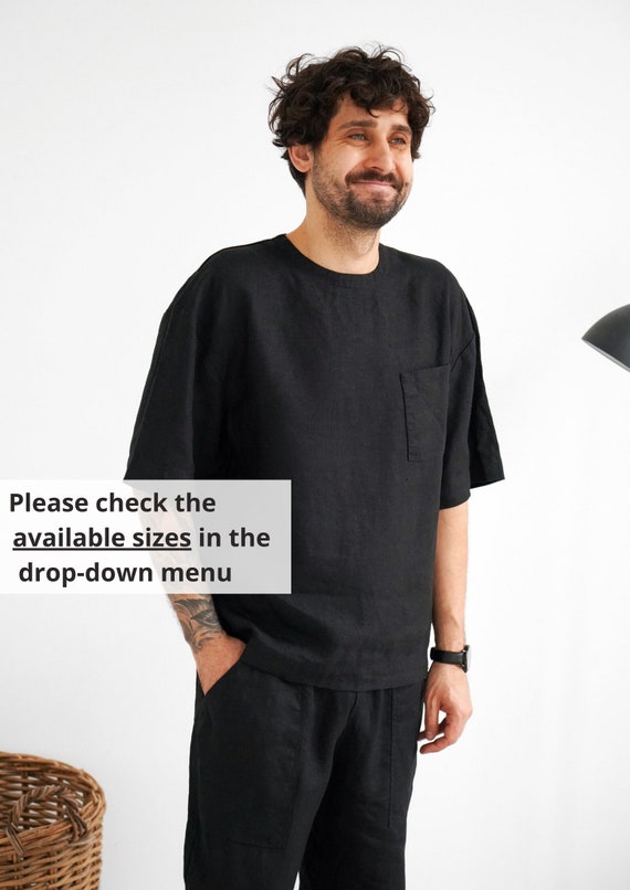 Camiseta de lino para hombre Camiseta negra de gran tamano Camiseta de manga ancha Camisa para hombre Camiseta relajada para hombre Regalo para el Camisa de lino para playa Etsy Espana