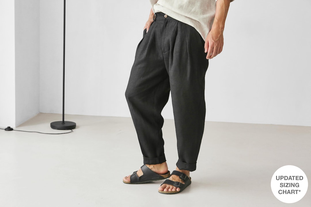 Mens Linen Pants With Pleats, Black Linen Joggers, Mens Trousers