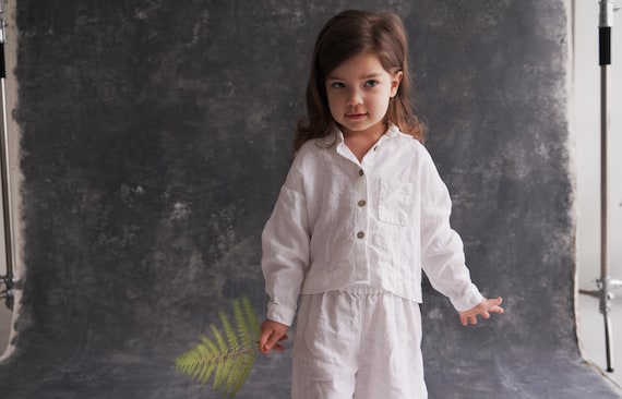 Linen girls set pants and shirt Gender neutral baby suit Toddler summer outfit White linen set Girls linen suit Kids natural linen clothes