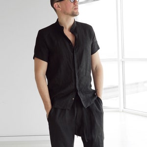 Mens sleeveless linen shirt, Black shirt for men, Sleeveless shirt, Dress shirt, Flax t-shirt, Gift for him, Beach shirt, Wedding shirt image 5