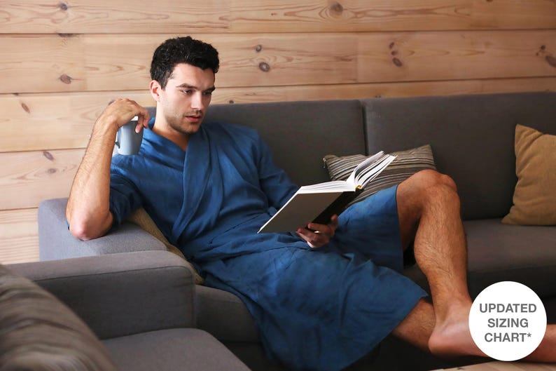 Men's Linen Bathrobe JUNIPER in Navy blue | Natural Loungewear, Homewear, Wedding Robe, Gown for Men, Dressing Gown, Gift for Him imagem 1