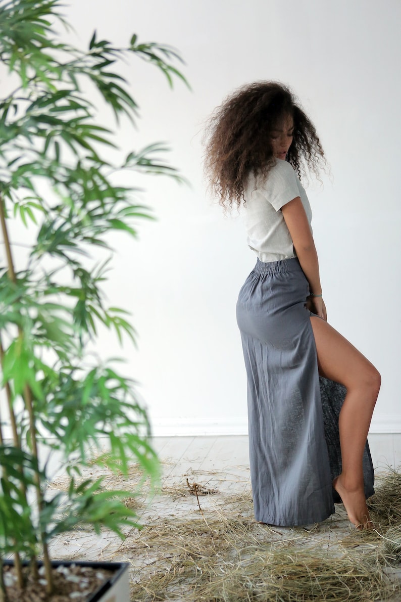 Maxi linen skirt Long skirt Gray organic skirt Summer image 2
