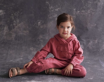 Conjunto de lino para niña, pantalón y sudadera con capucha, conjunto de lino para niño pequeño, conjunto de lino para niño, traje de lino para niño, conjunto de verano para bebé, ropa infantil de lino natural