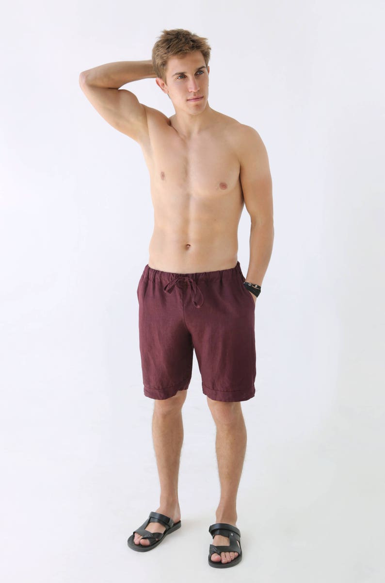 Mens linen shorts Christmas gift Shorts for men Linen shorts Mans organic clothes Stylish organic shorts Burgundy shorts Gift for him