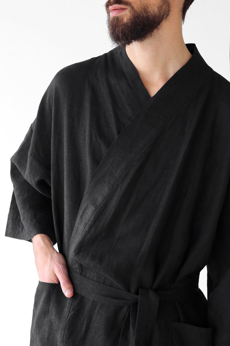 Mens Linen Kimono Black Kimono Men Handmade Cardigan Linen Etsy